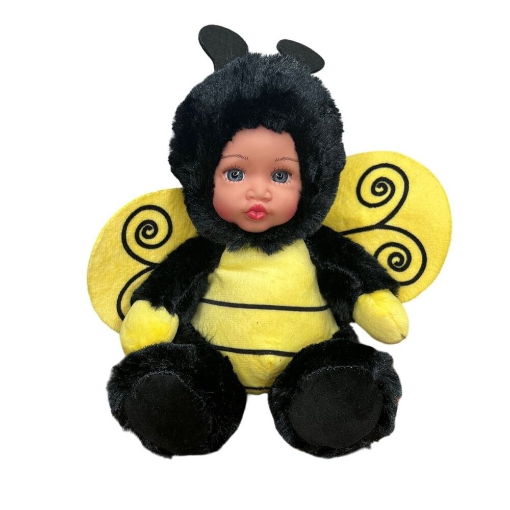 MegaToys Bumble Bee Baby Rubber Face Doll Plush Stuffed Animal Yellow Black